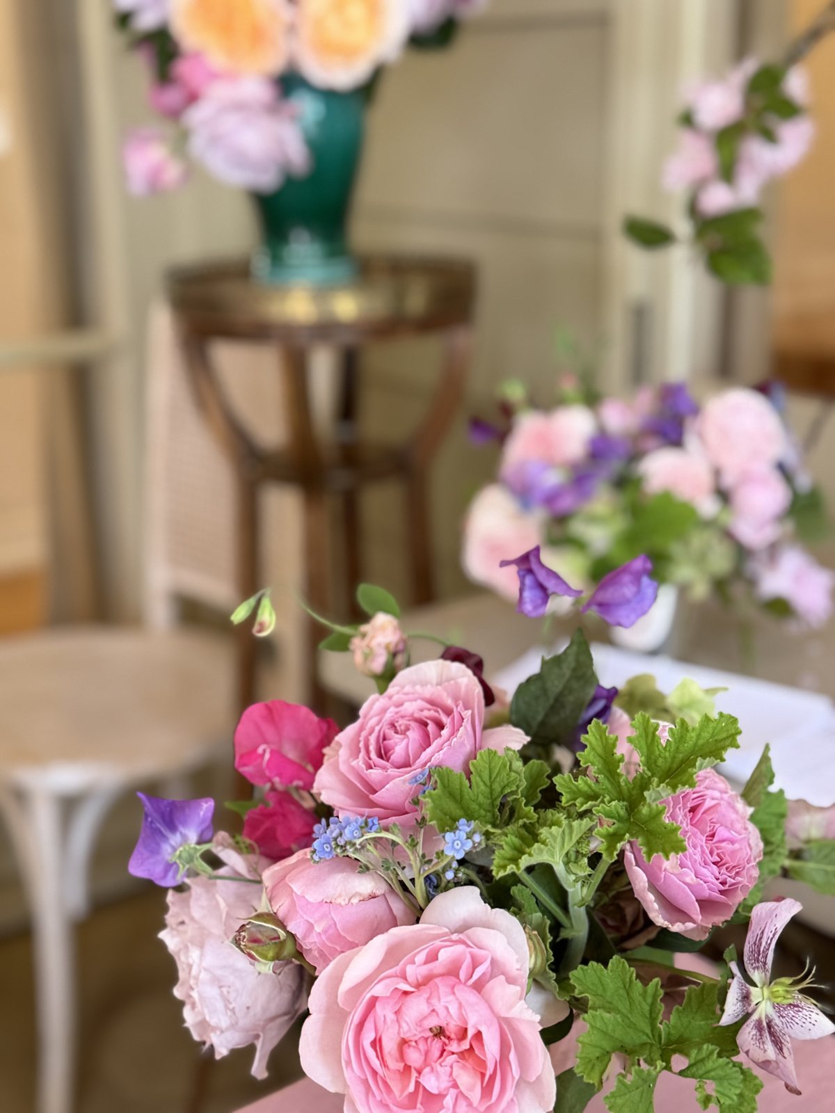 Garden roses and sweet peas